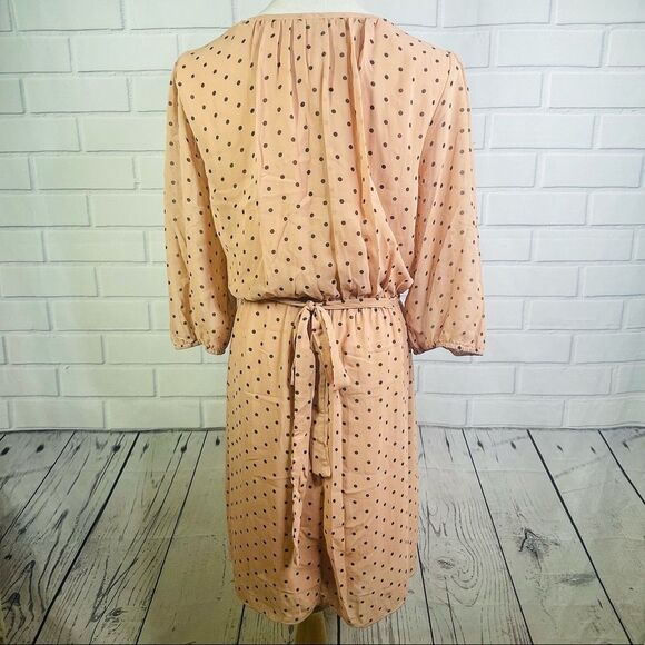 10/$25🦋 En Focus Pink & Black Polka Dot 3/4 Sleeve Belted Dress - 14W - Picture 4 of 14